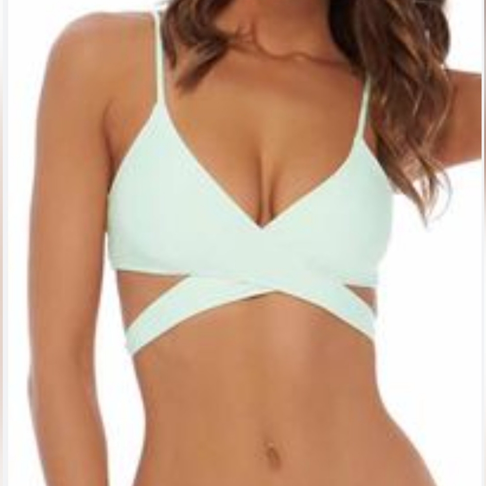 Pink Women's Bikini Top With Criss Cross Chest & Knot Design Back.
